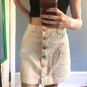 White button-up denim skirt